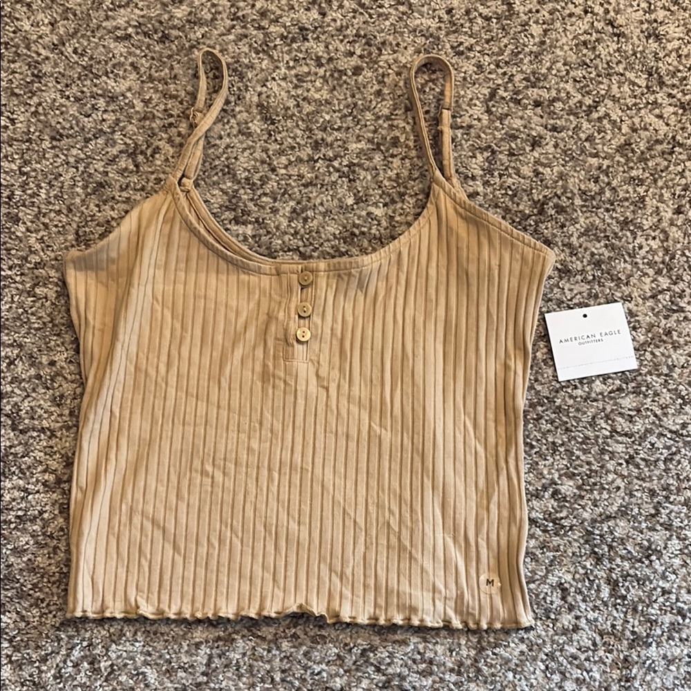 American Eagle Outfitters Cream Ribbed Camisole Crop Top